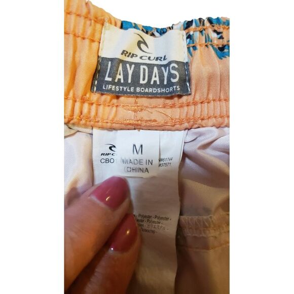 Rip Curl LayDays Swim‎ Trunks Size Medium Elastic Waistband Orange Palm Trees - Picture 9 of 16